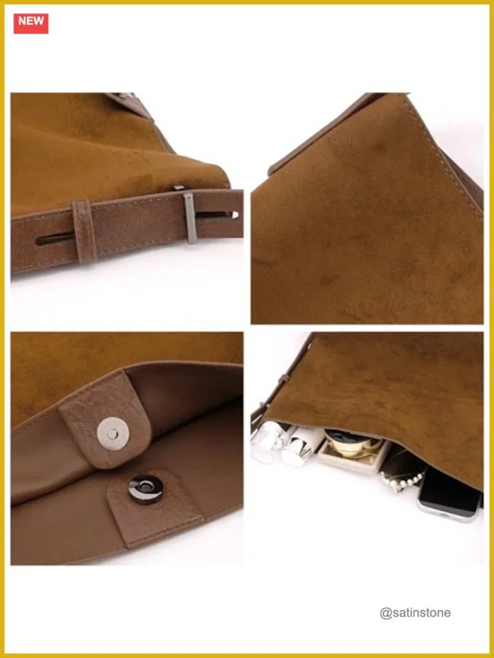Large Suede Hobo Bag Magnetic Closure Shoulder Tote